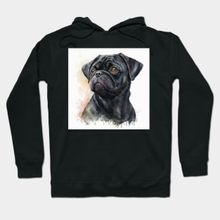 Black Pug Watercolour Style Painting Hoodie